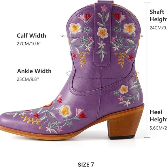 Cowgirl Boots Floral Snip Square Toe Western Cowboy Boots Chunky Heel Pull On - Picture 6 of 6